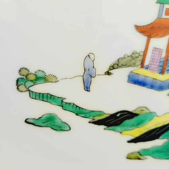 Noritake Asian Landscape Scene Cake Plate, c.1920-40 Morimura Mark, Vibrant Gree - Picture 6 of 13